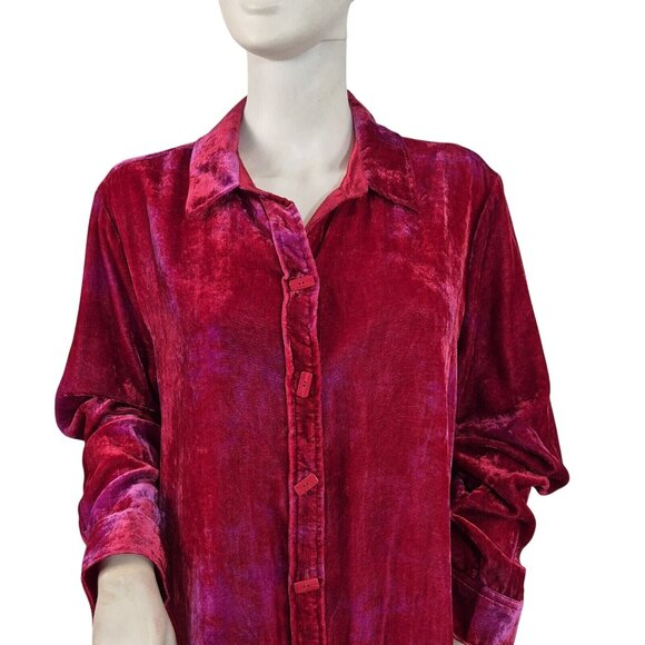 John Mark Women's Shirt Size L Red Pink Velvet Long Sleeve Button  Tunic 44 - Picture 2 of 12